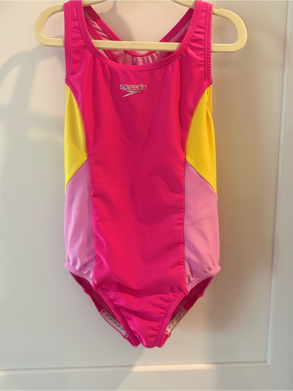 Speedo Girls' Hot Pink Yellow & Light Pink Panel One-Piece Swimsuit